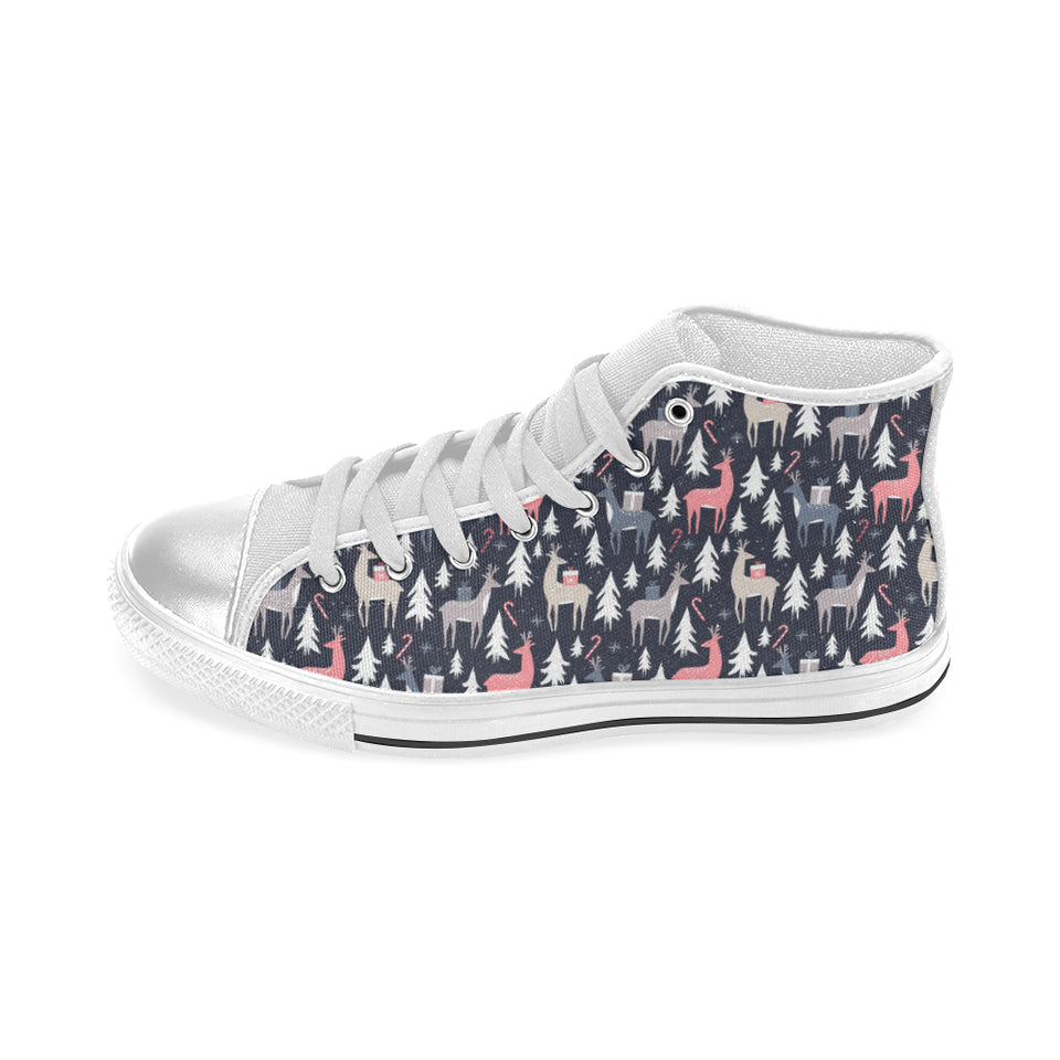 Deers Winter Christmas pattern Women's High Top Canvas Shoes White