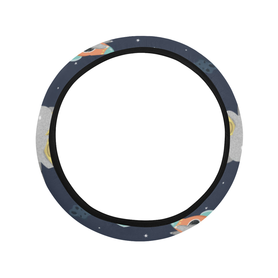 Cute sloth astronaut star planet rocket pattern Car Steering Wheel Cover