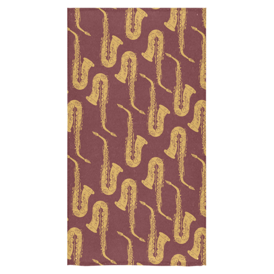 Hand drawn gold saxophone red background Bath Towel