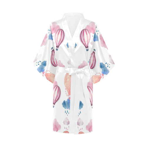 Watercolor air balloon cloud pattern Women's Short Kimono Robe