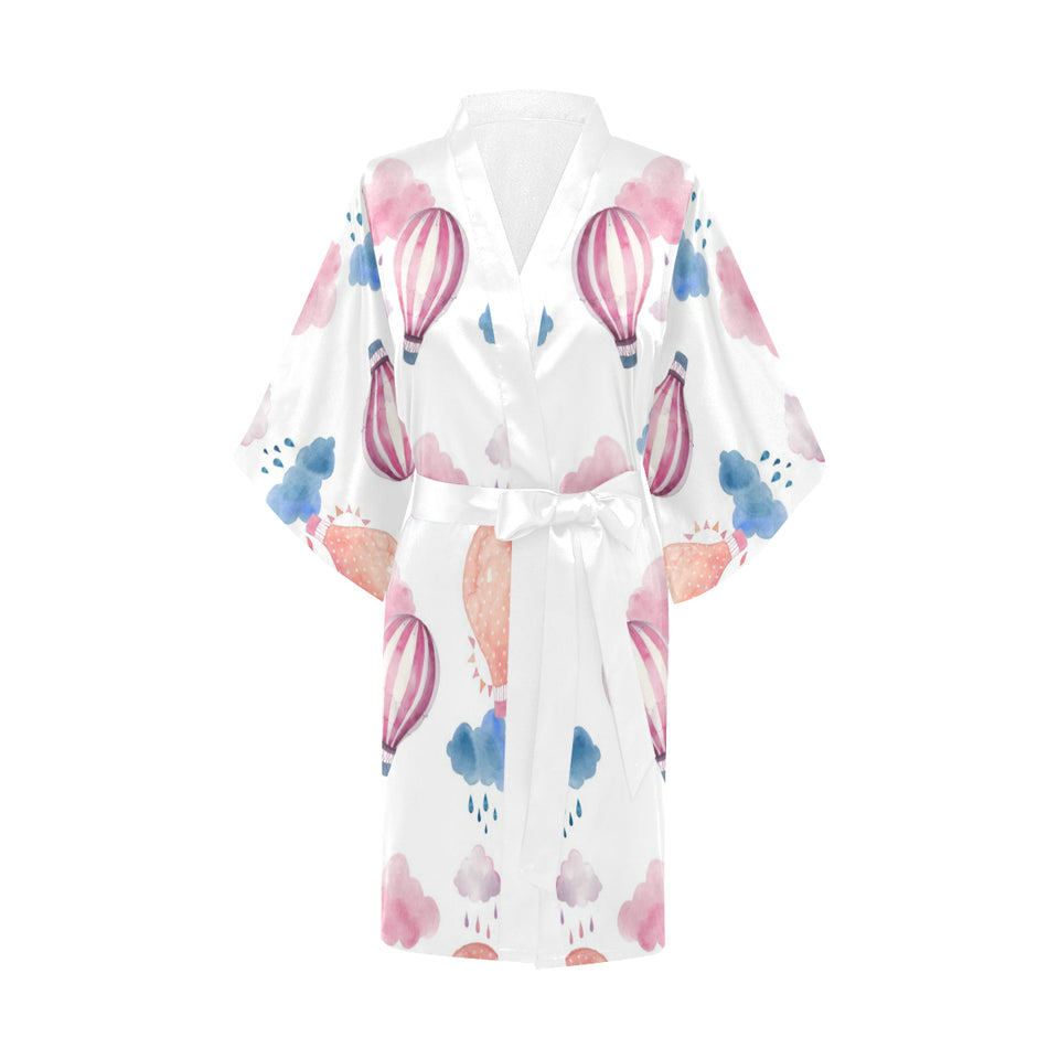 Watercolor air balloon cloud pattern Women's Short Kimono Robe