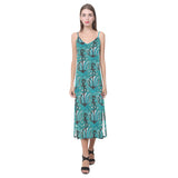 Anchor nautical green background V-Neck Open Fork Long Dress