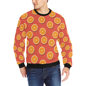 Oranges pattern red background Men's Crew Neck Sweatshirt