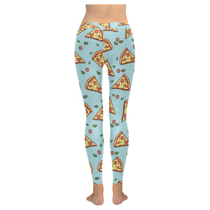 Hand drawn pizza blue background Women's Legging Fulfilled In US
