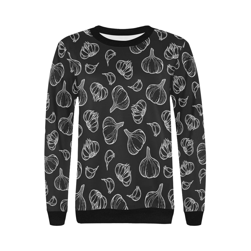 Garlic pattern black background Women's Crew Neck Sweatshirt