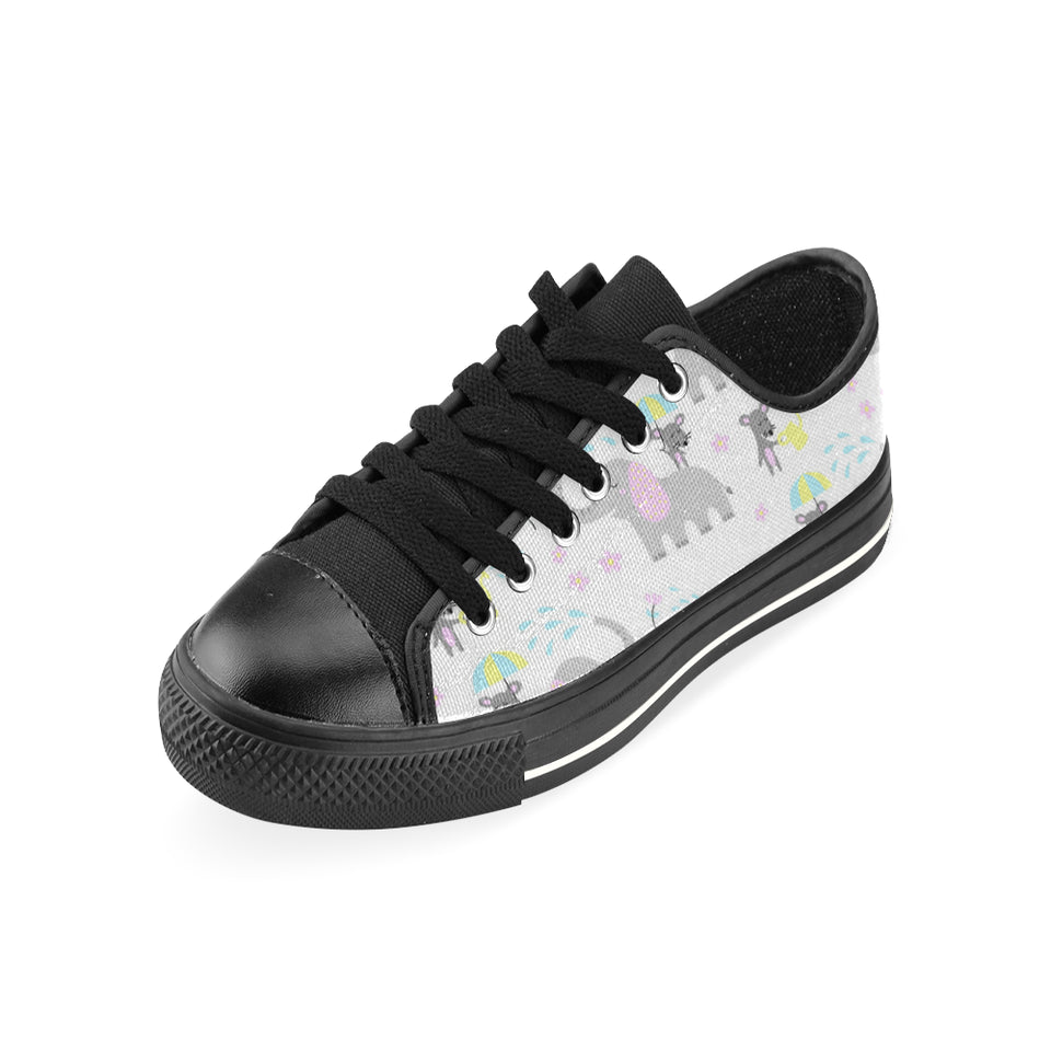 Cute elephant mouse pattern Men's Low Top Canvas Shoes Black