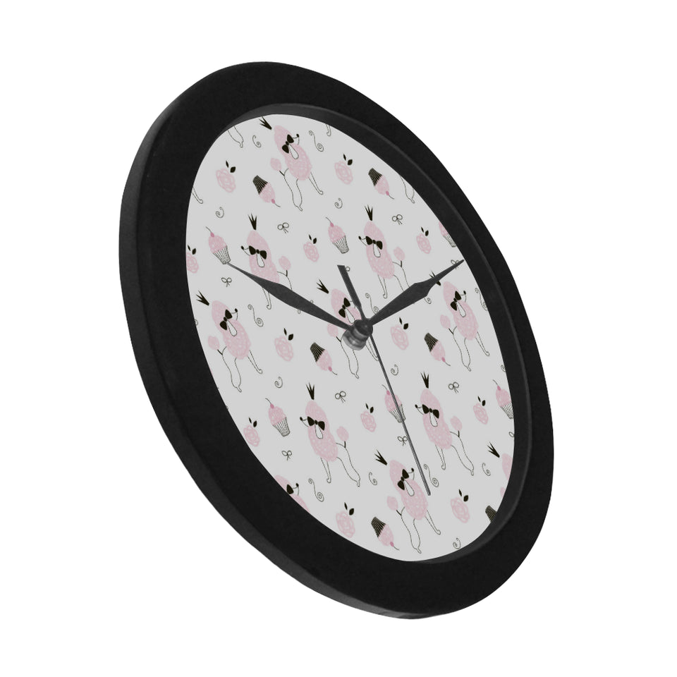 Poodle dog rose cake pattern Elegant Black Wall Clock