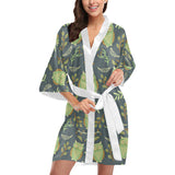 Cute owls leaves pattern Women's Short Kimono Robe