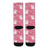 Maneki neko cat sakura pink background Crew Socks