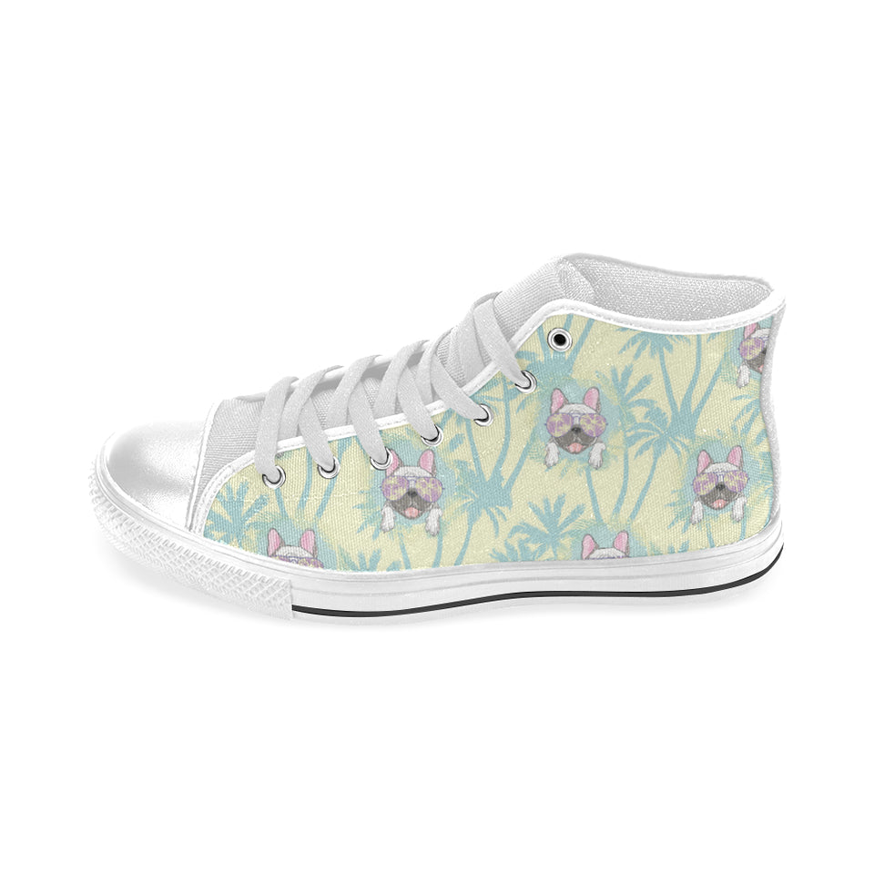 French bulldog hawaii blackground Men's High Top Canvas Shoes White