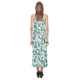 Cute sloths tropical palm leaves white background V-Neck Open Fork Long Dress