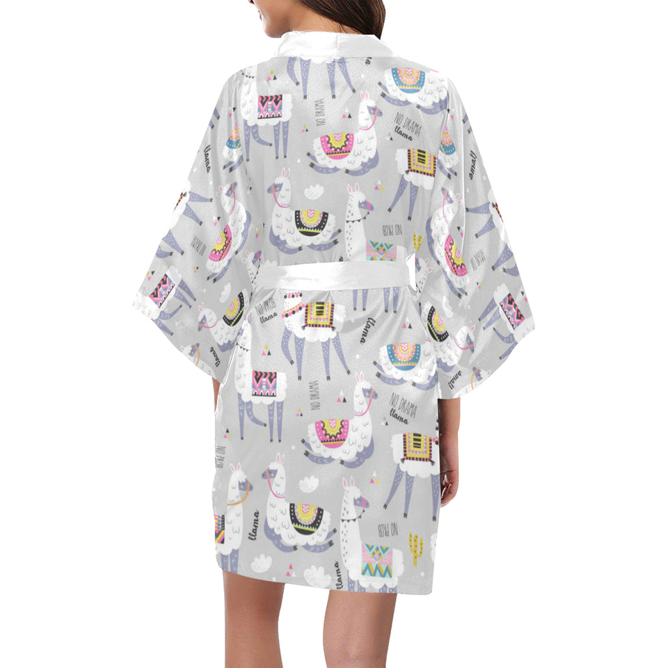 Cute Llama Alpaca pattern Women's Short Kimono Robe