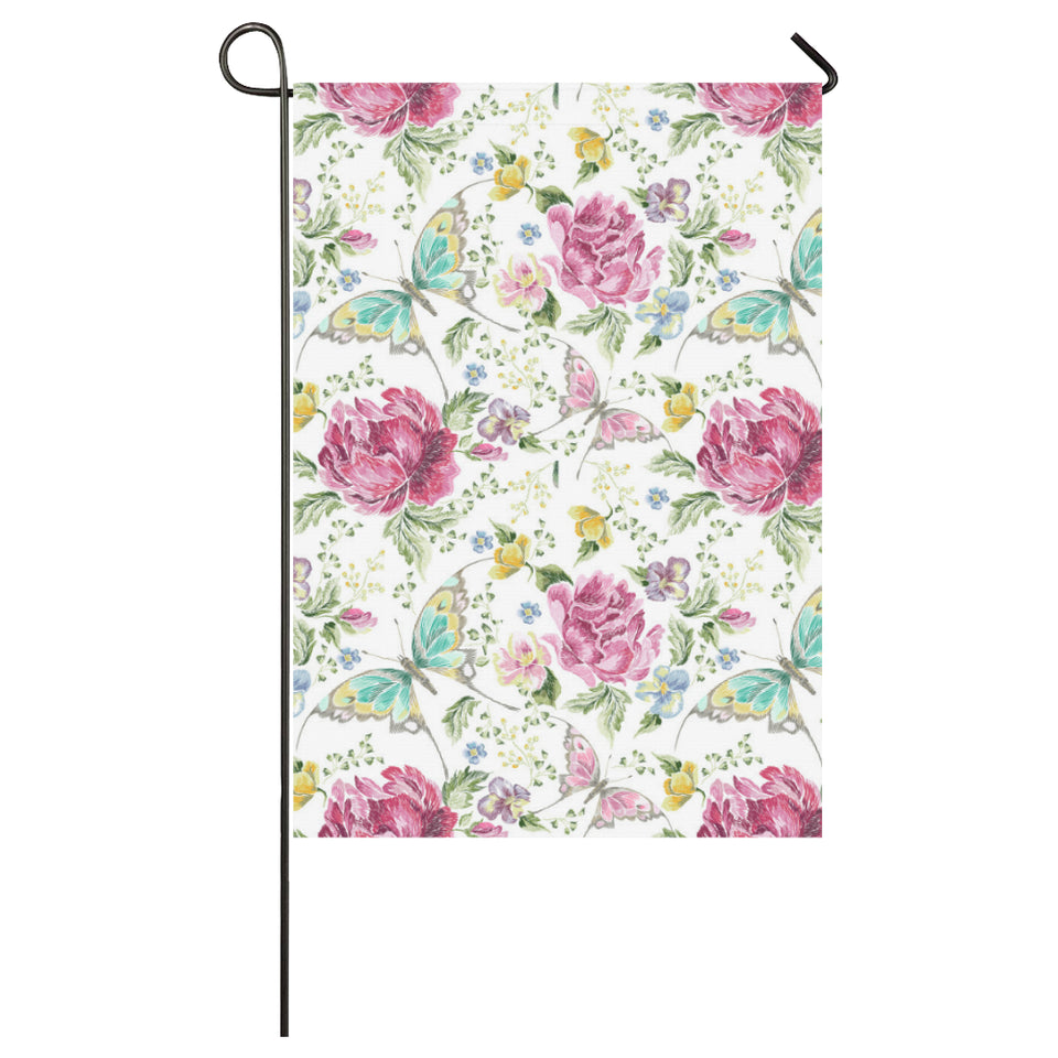 Hand drawn butterfly rose House Flag Garden Flag