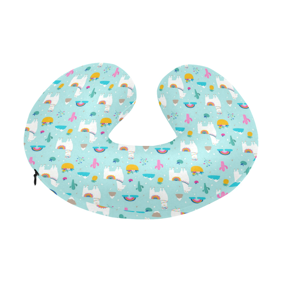 Llama alpaca cactus leaves pattern U-Shaped Travel Neck Pillow