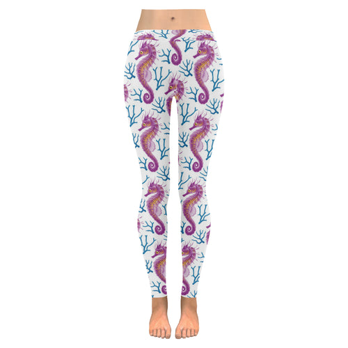 Purple seahorse blue coral pattern Women's Legging Fulfilled In US