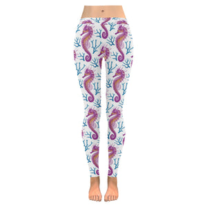 Purple seahorse blue coral pattern Women's Legging Fulfilled In US