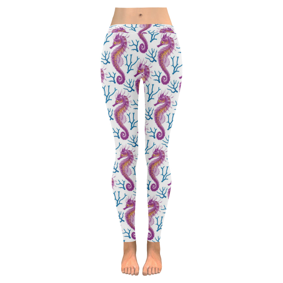 Purple seahorse blue coral pattern Women's Legging Fulfilled In US