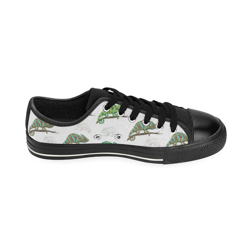 Chameleon lizard pattern Men's Low Top Canvas Shoes Black
