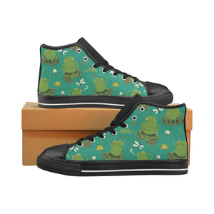 Cute frog dragonfly design pattern Women's High Top Canvas Shoes Black