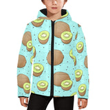 Kiwi blue background Kids' Boys' Girls' Padded Hooded Jacket