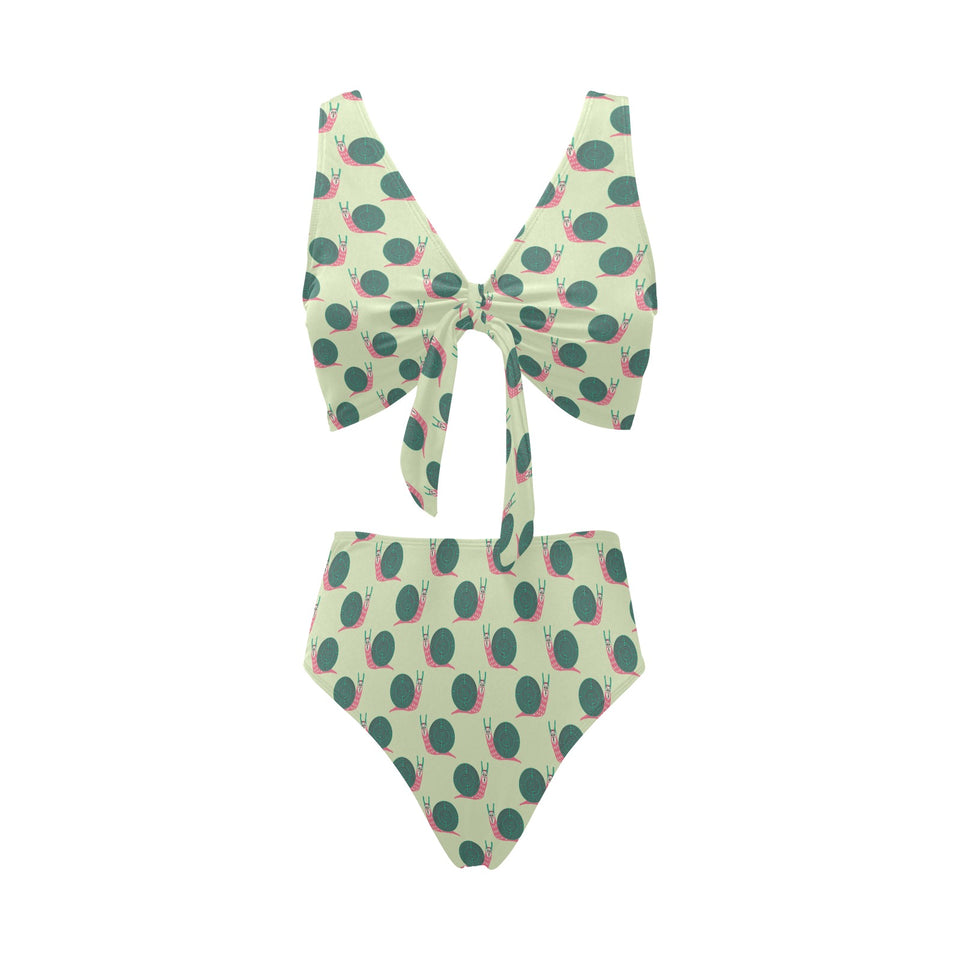 Snail Pattern Print Design 04 Chest Bowknot High Waisted Bikini Swimsuit