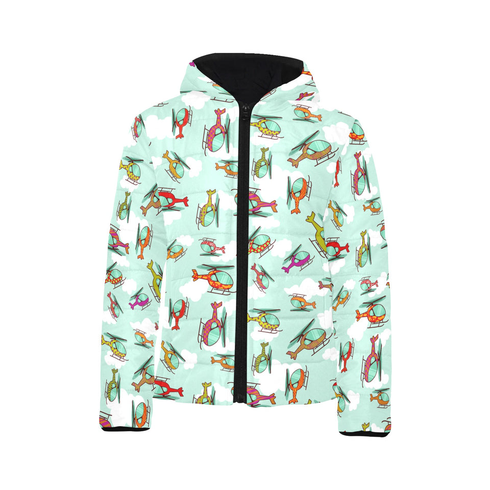 Helicopter design pattern Kids' Boys' Girls' Padded Hooded Jacket