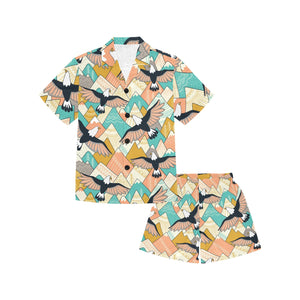 Eagle Pattern Print Design 02 Kids' Boys' Girls' V-Neck Short Pajama Set