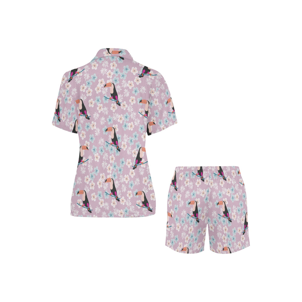 Beautiful toucan flower leaves Women's V-Neck Short Pajama Set