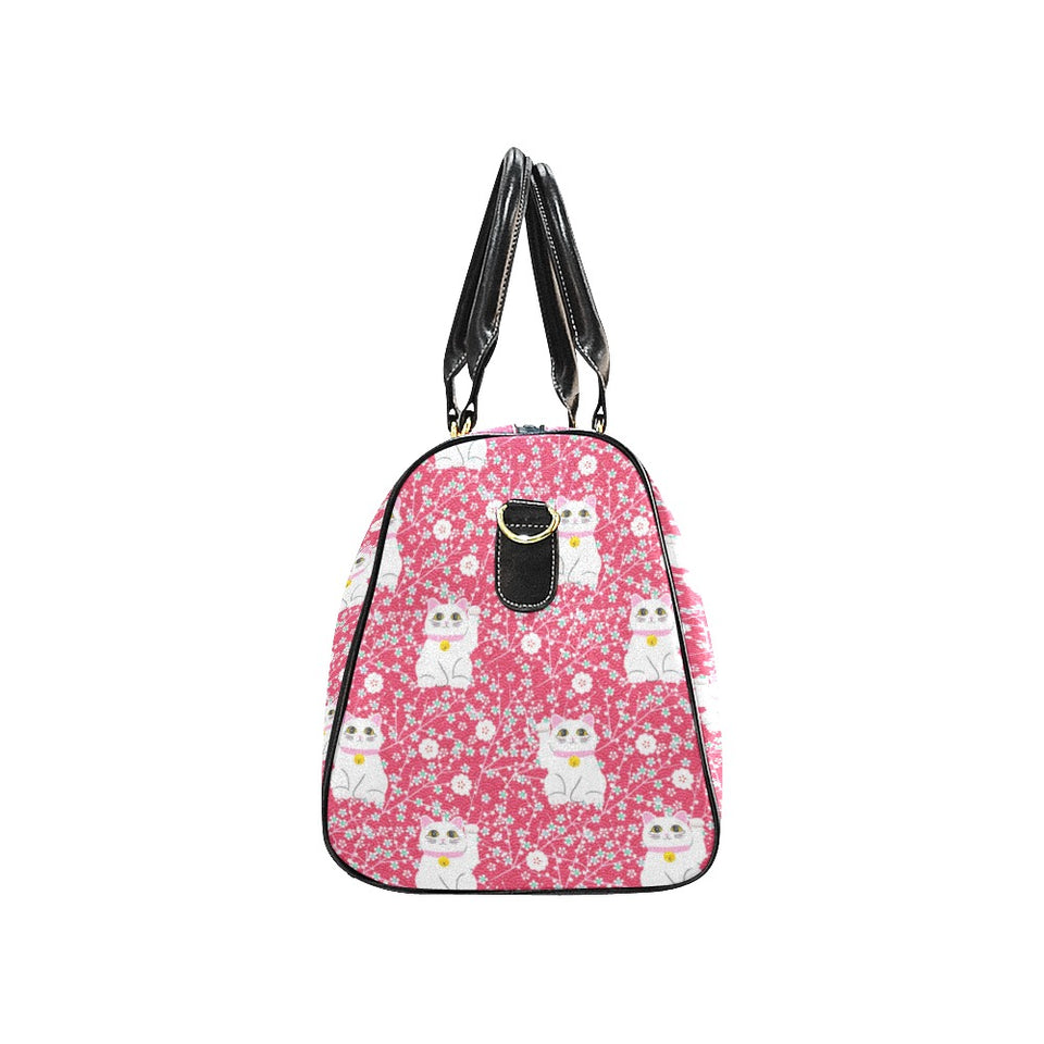 Maneki neko cat sakura pink background Travel Bag