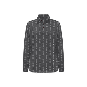 Engine Piston Black Background Pattern Design 02 Women's Long Sleeve Polo Shirt