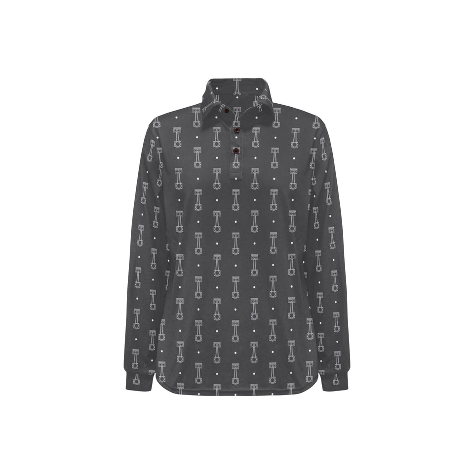 Engine Piston Black Background Pattern Design 02 Women's Long Sleeve Polo Shirt
