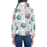 Bowling ball and pin gray background Women's Padded Hooded Jacket
