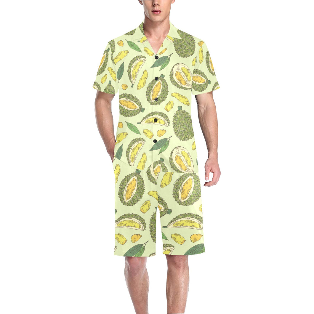 Durian leaves pattern background Men's V-Neck Short Pajama Set