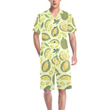 Durian leaves pattern background Men's V-Neck Short Pajama Set