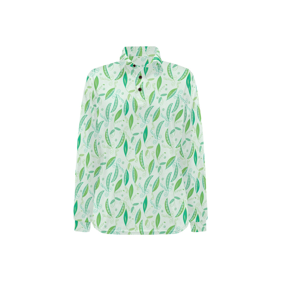 Green Peas Pattern Print Design 01 Women's Long Sleeve Polo Shirt
