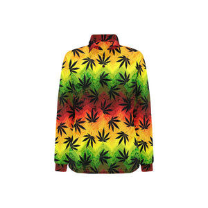 Canabis Marijuana Weed Pattern Print Design 03 Women's Long Sleeve Polo Shirt