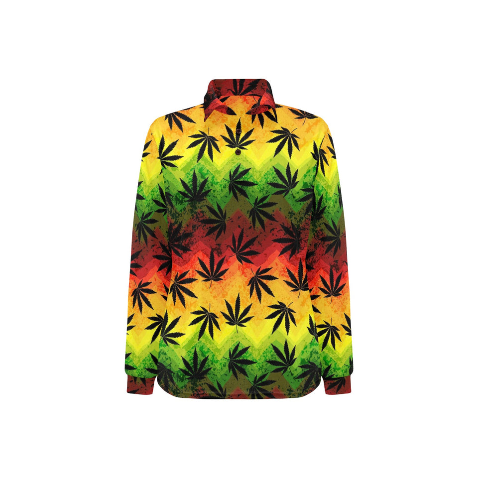 Canabis Marijuana Weed Pattern Print Design 03 Women's Long Sleeve Polo Shirt