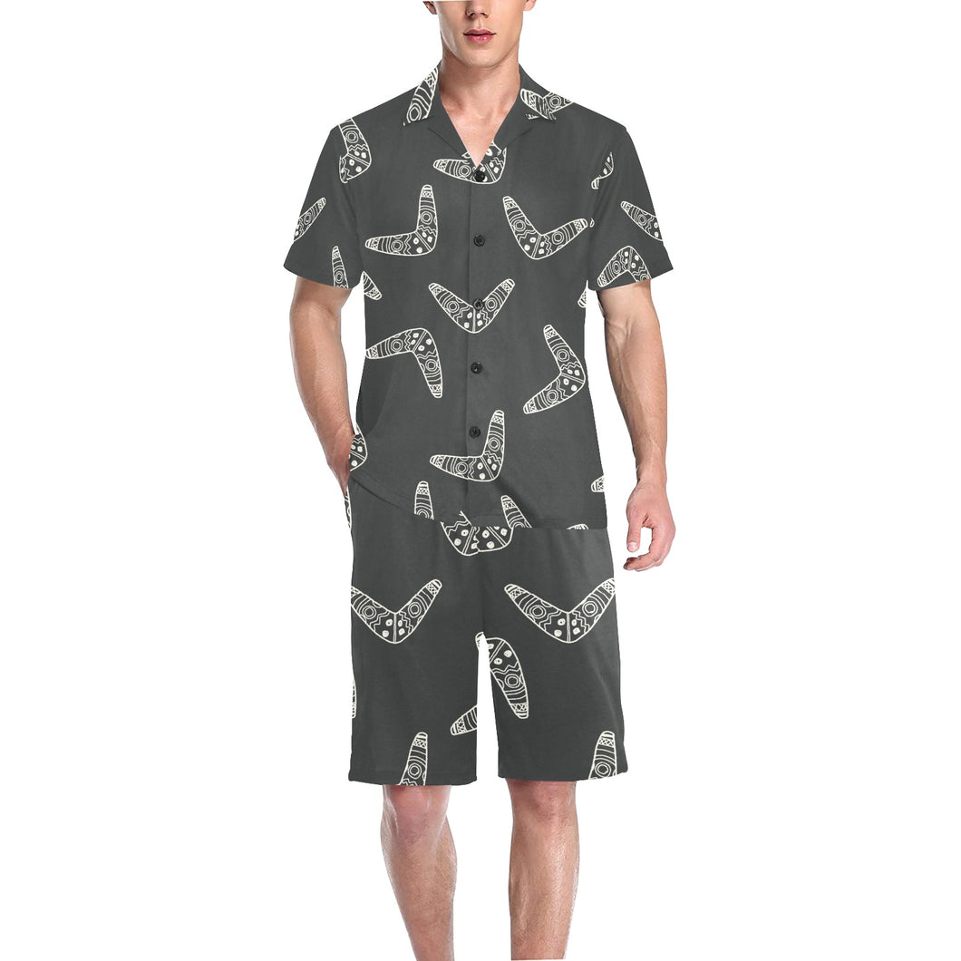 Hand drawn boomerang Australian aboriginal ornamen Men's V-Neck Short Pajama Set