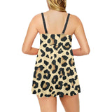 Leopard print design pattern Chest Sexy Pleated Two Piece Swim Dress