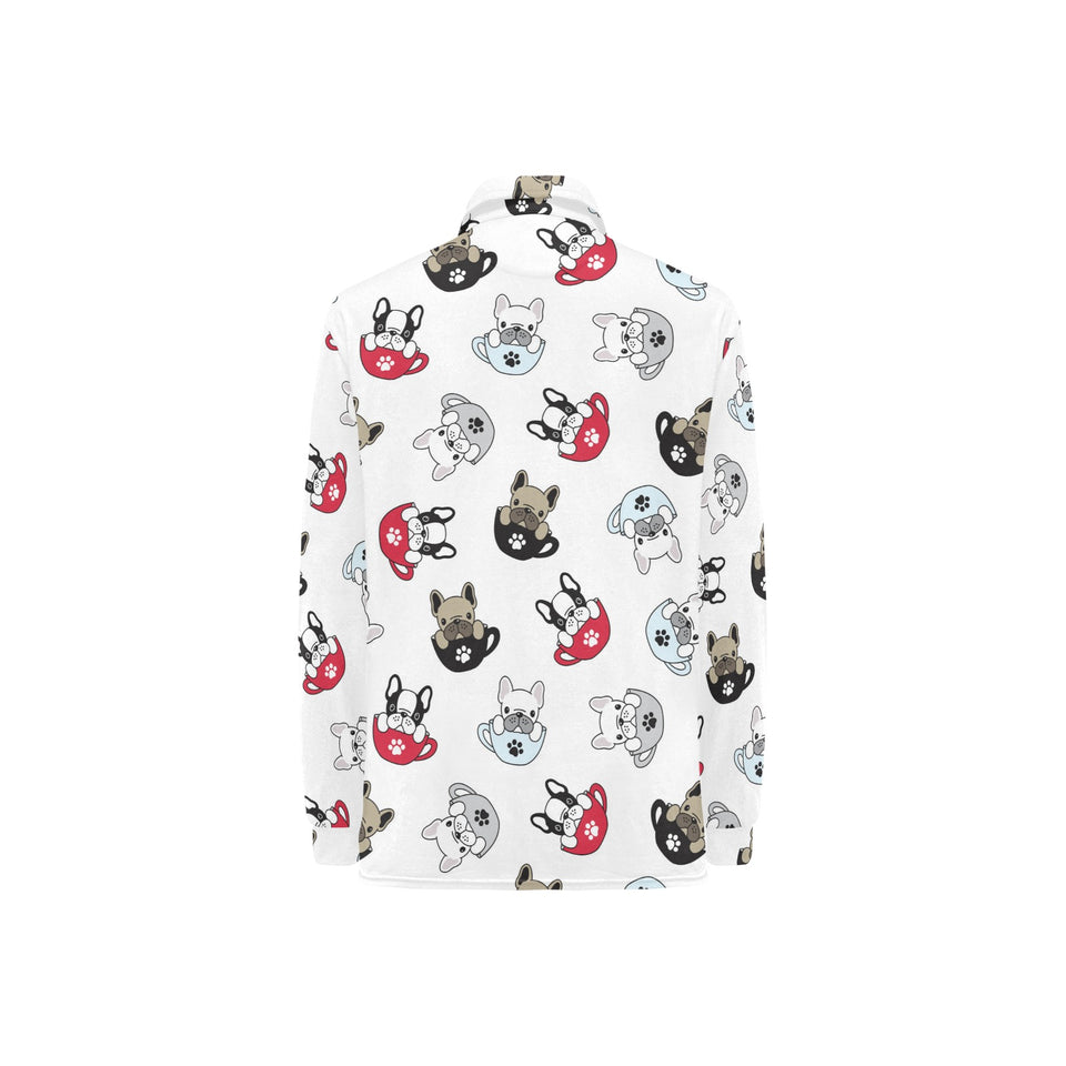 French bulldog cup paw pattern Women's Long Sleeve Polo Shirt