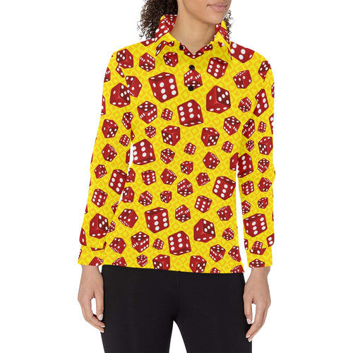 Dice Pattern Print Design 04 Women's Long Sleeve Polo Shirt