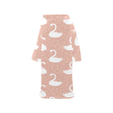 Swan flower light pink background Blanket Robe with Sleeves