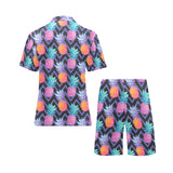 Pineapples pattern zigzag background Men's V-Neck Short Pajama Set