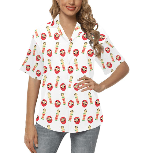 Daruma japanese wooden doll Women's All Over Print Hawaiian Shirt