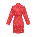 strawberry texture skin pattern Women's Long Sleeve Belted Night Robe