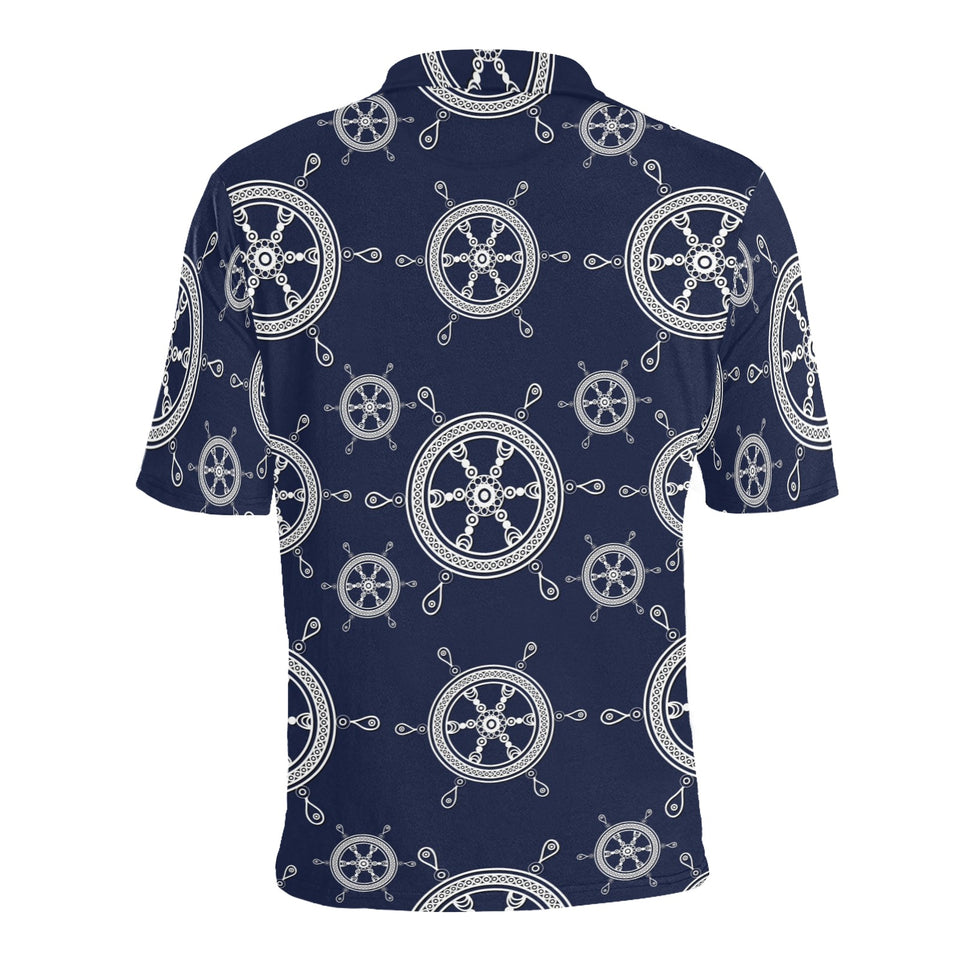 nautical steering wheel design pattern Men's All Over Print Polo Shirt