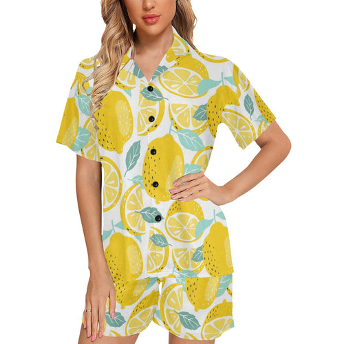 lemon design pattern Women's V-Neck Short Pajama Set