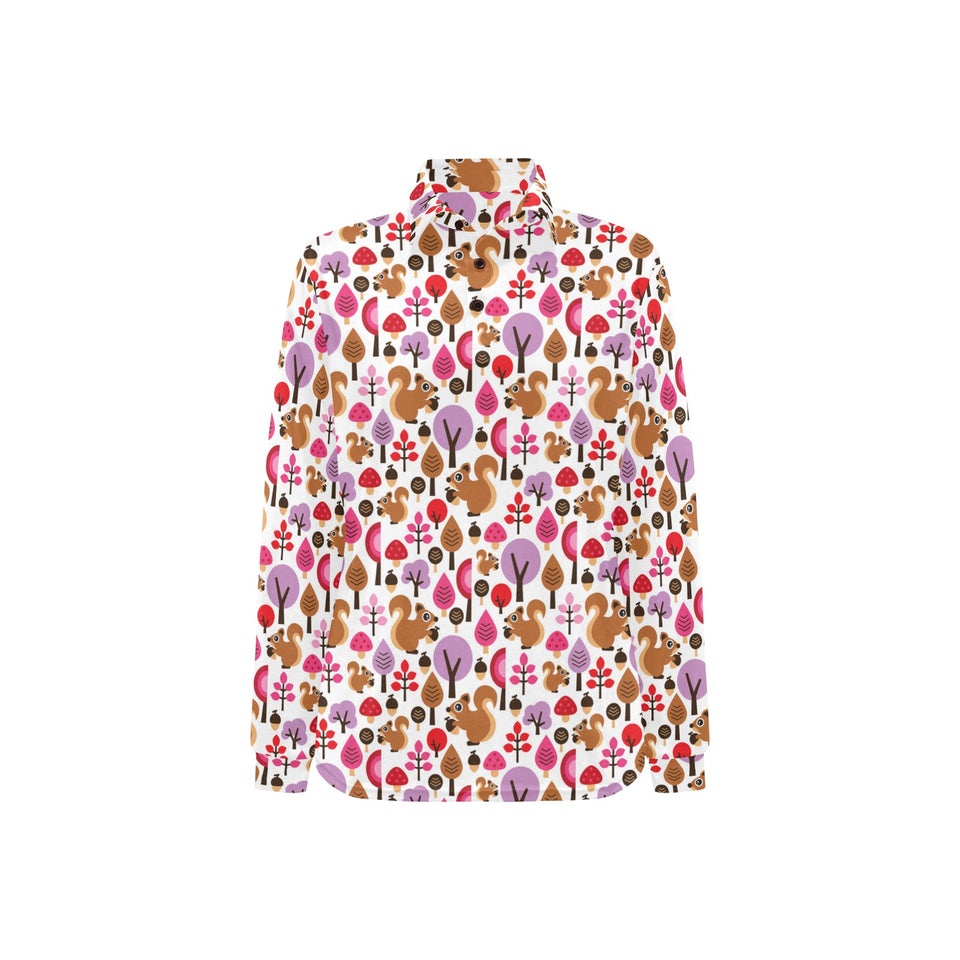 Squirrel Pattern Print Design 02 Women's Long Sleeve Polo Shirt