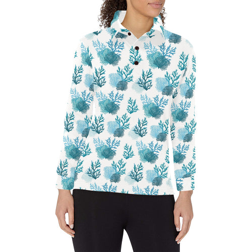 Coral Reef Pattern Print Design 04 Women's Long Sleeve Polo Shirt
