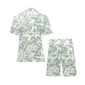 hand drawn blueberry pattern Men's V-Neck Short Pajama Set